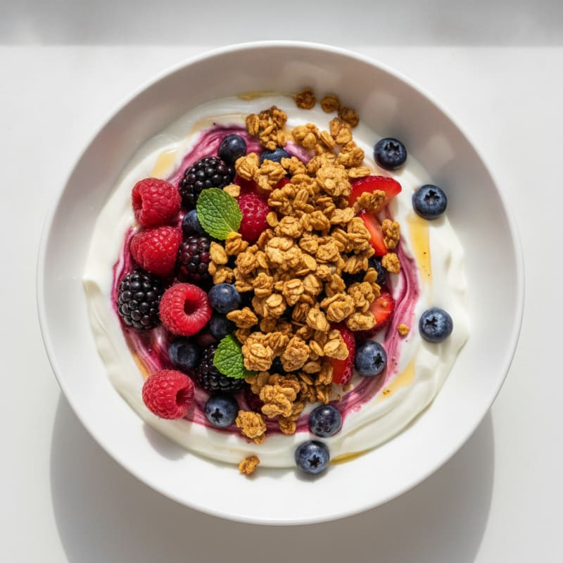 Creamy Greek Yogurt Bowl with Mixed Berries and Protein Granola