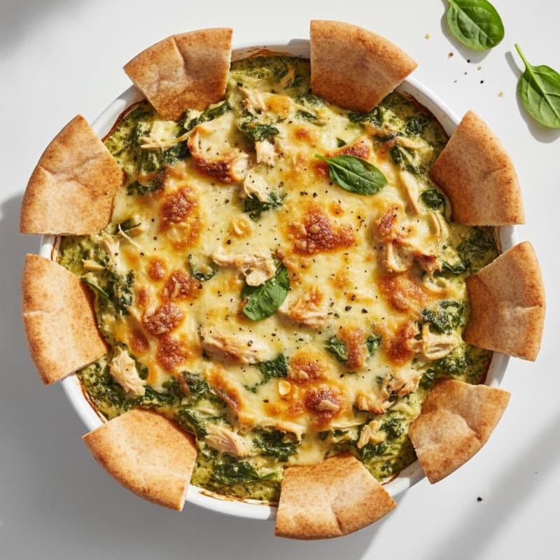 Baked Spinach Artichoke Dip with Toasted Pita