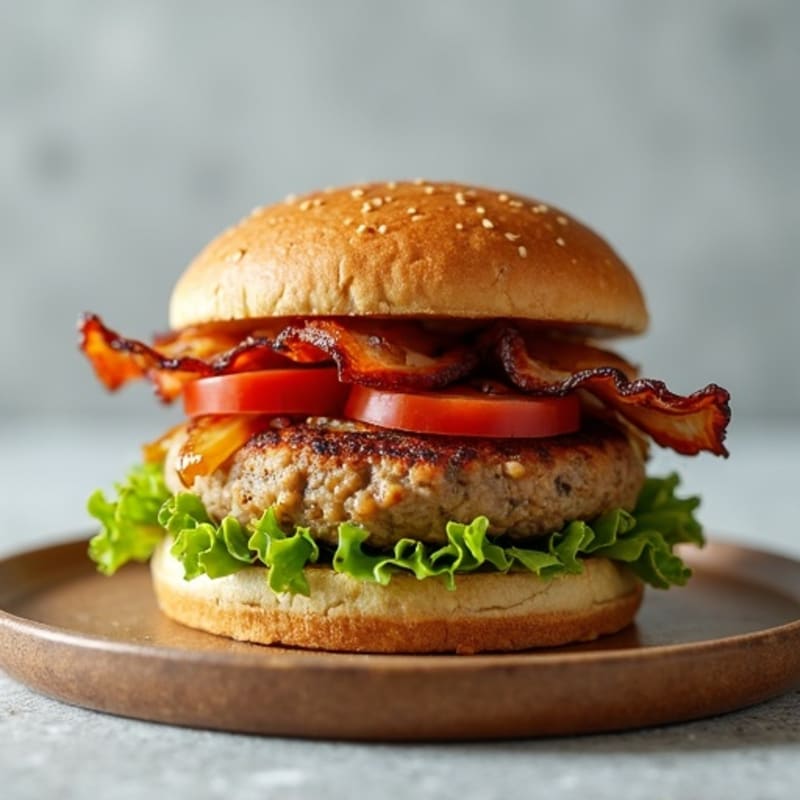 Lean Turkey Bacon Burger with Caramelized Onions
