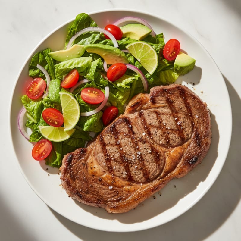 Grilled Ribeye with Tomato Avocado Salad