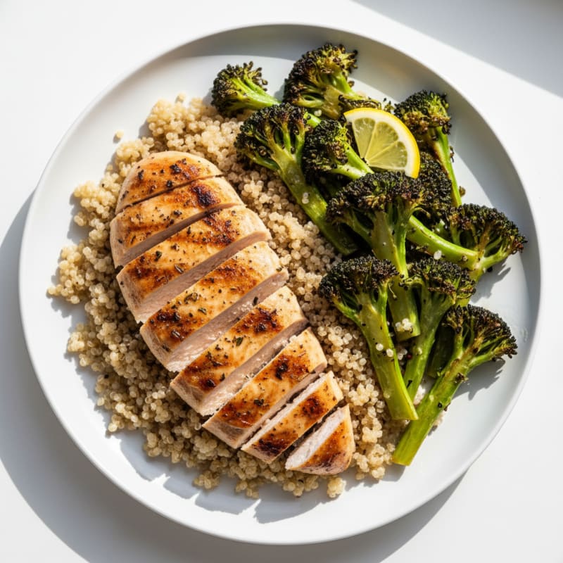 Grilled Chicken Breast with Quinoa and Roasted Broccoli