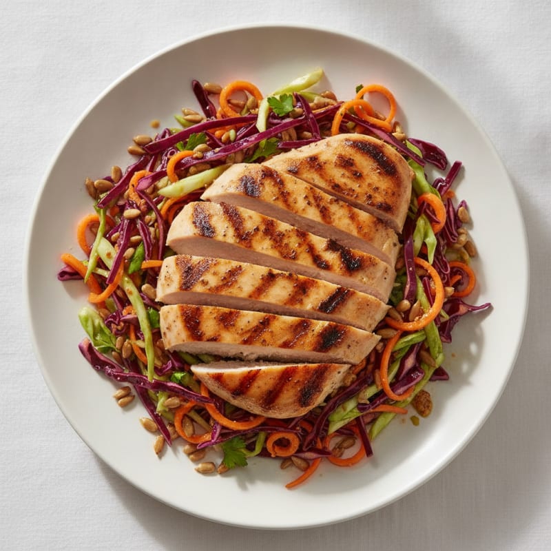 Grilled Chicken Breast with Crunchy Cabbage Slaw