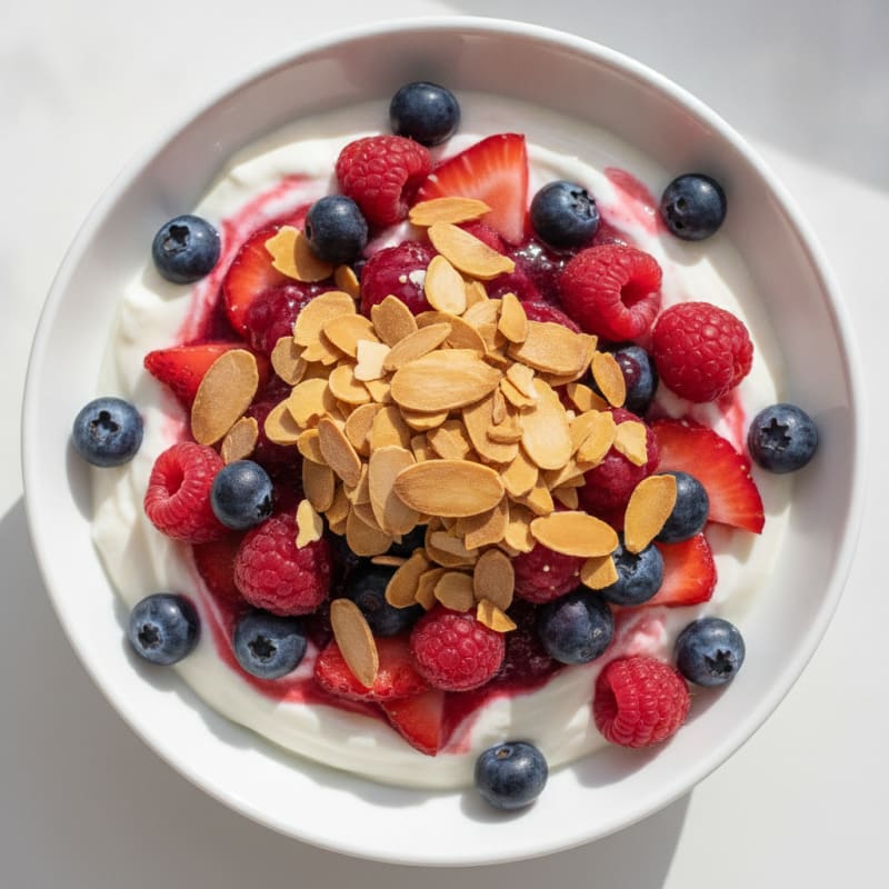 Greek Yogurt Protein Parfait with Mixed Berries and Almonds
