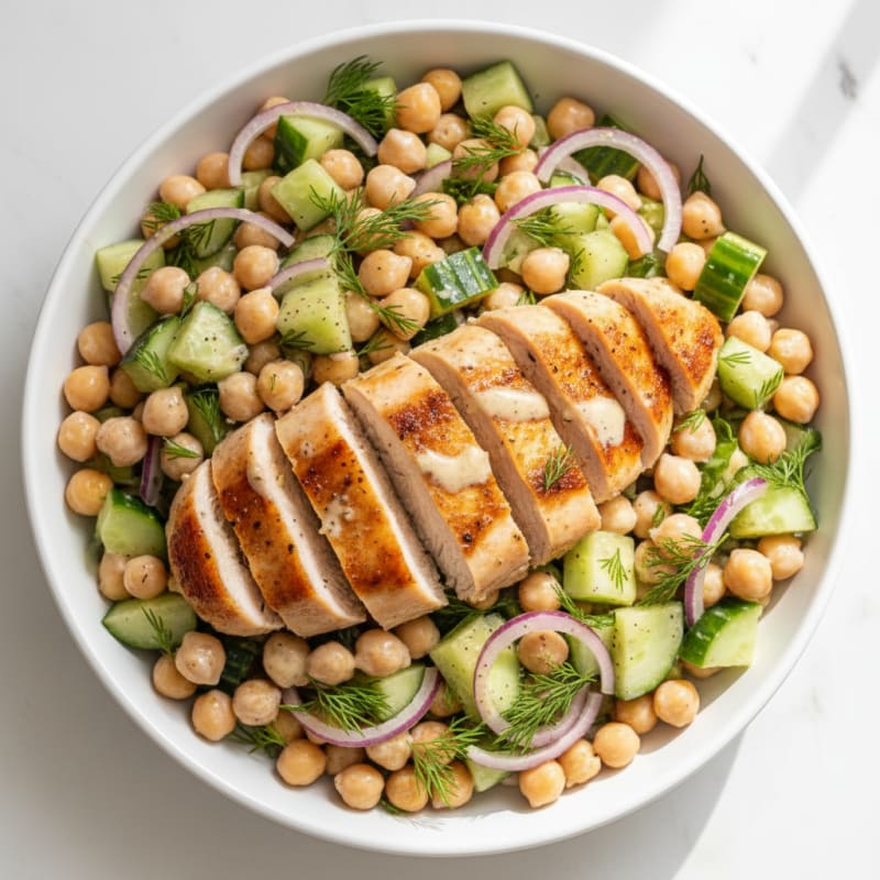 Creamy Chicken and Chickpea Cucumber Dill Salad