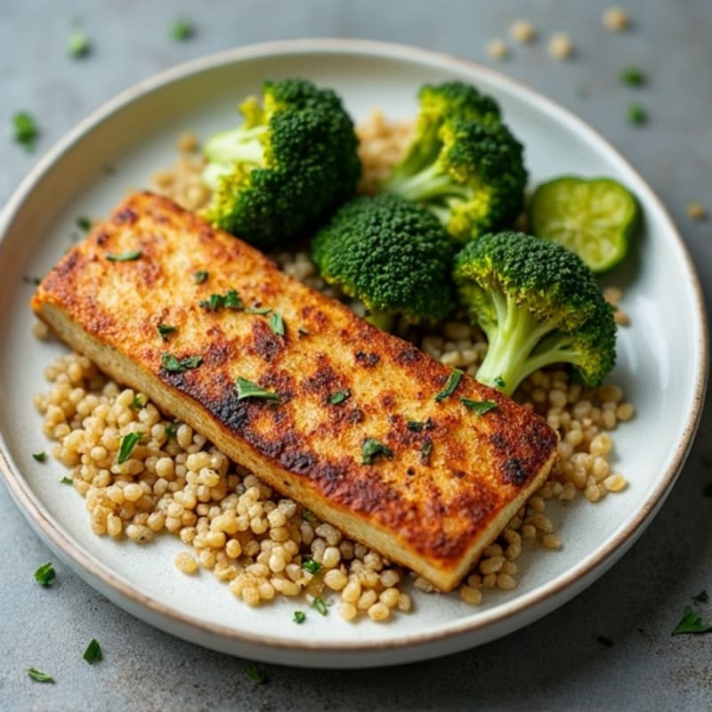 Herb-Grilled Tempeh with Roasted Broccoli and Quinoa