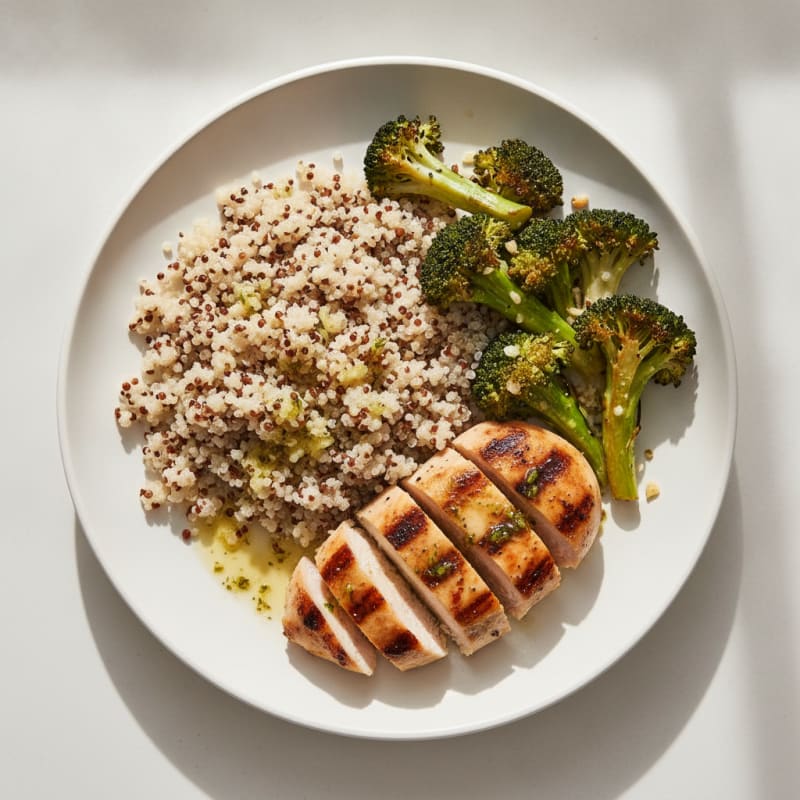 Grilled Chicken Breast with Quinoa and Roasted Broccoli