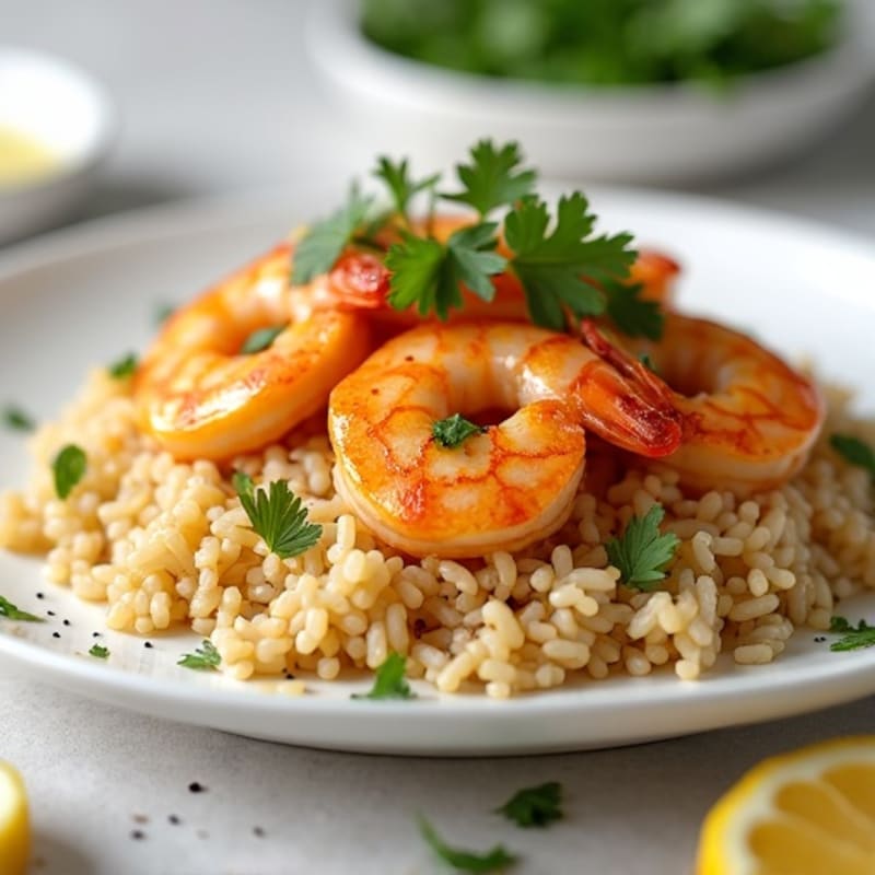Pan-Seared Lemon Garlic Shrimp with Fluffy Brown Rice