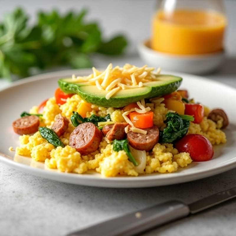 Egg White Veggie Scramble with Turkey Sausage