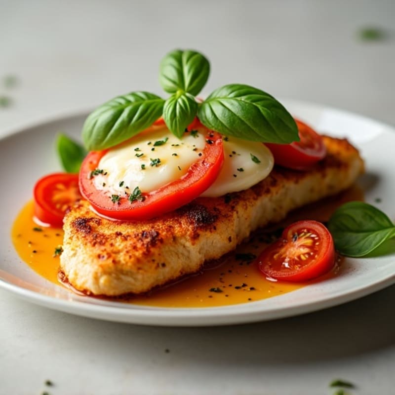 Crispy Chicken with Fresh Tomato, Melted Mozzarella, and Basil