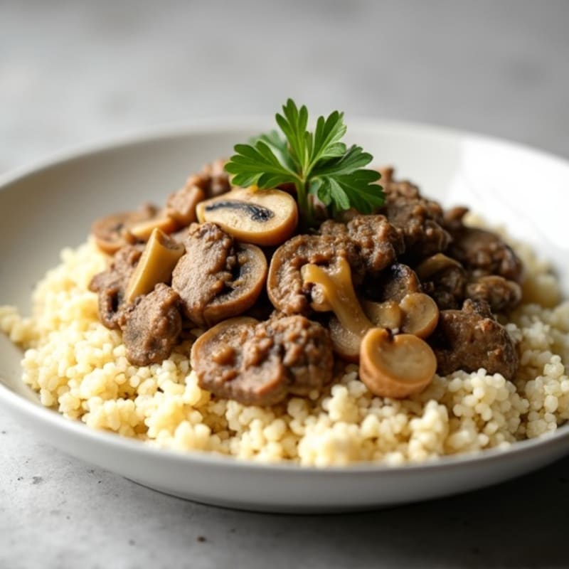 Creamy Mushroom Beef Stroganoff with Cauliflower Rice