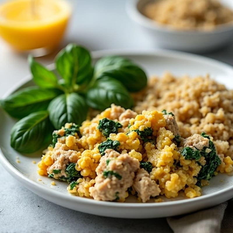 Ground Turkey and Spinach Scramble with Cottage Cheese