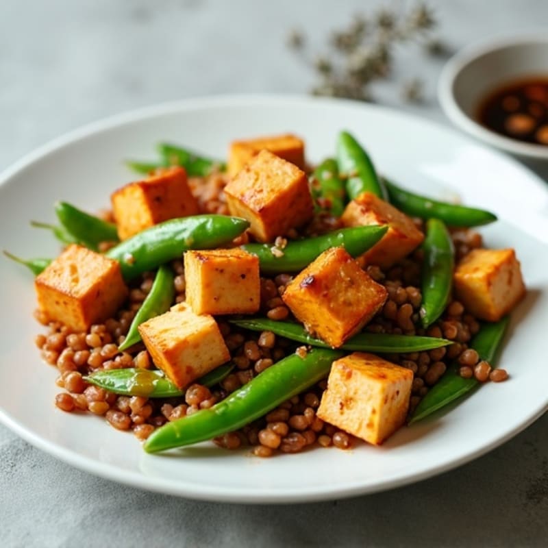 Silky Lentil and Tofu Stir-Fry with Snap Peas and Garlic-Ginger Sauce