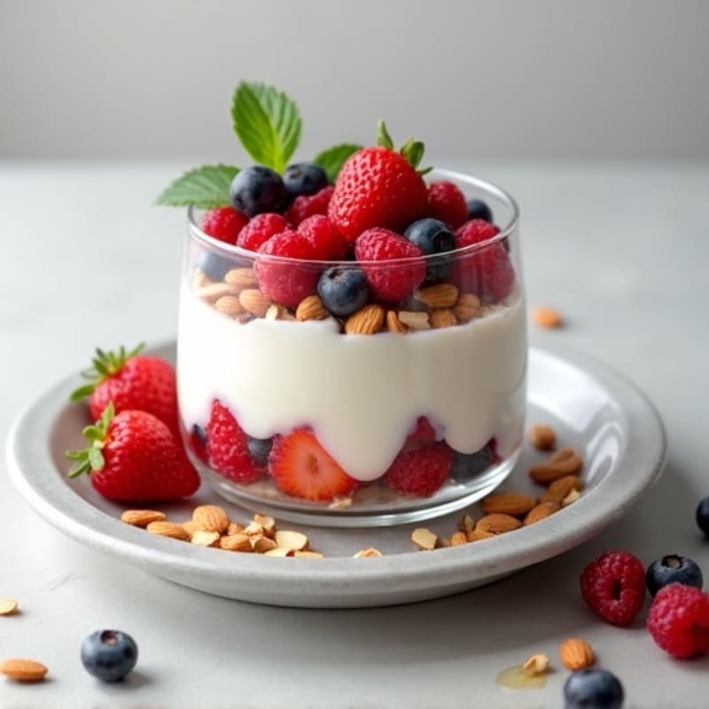 Greek Yogurt Protein Parfait with Mixed Berries and Almonds