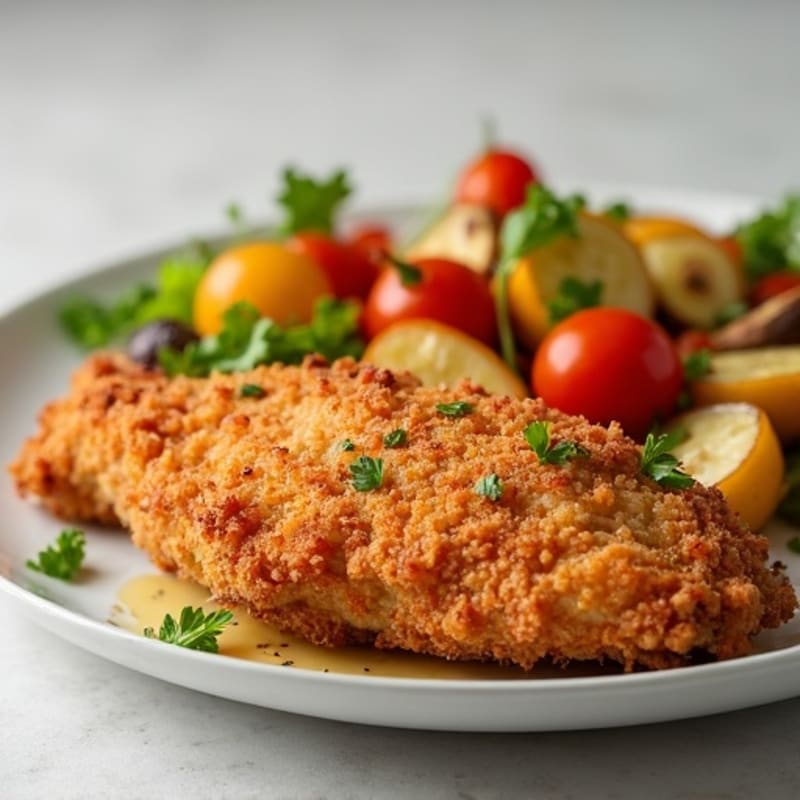 Crispy Air-Fried Buttermilk Chicken with Roasted Vegetables