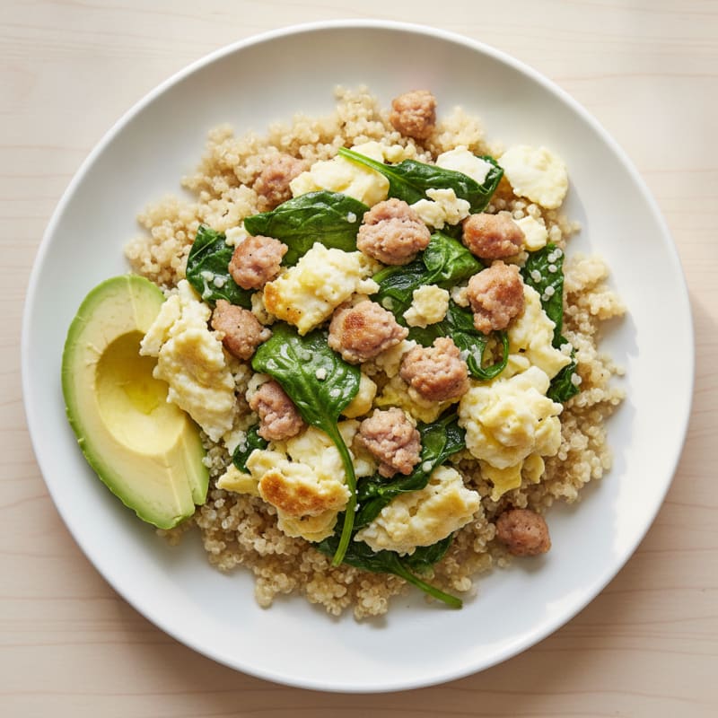Egg White and Turkey Sausage Scramble with Spinach and Quinoa