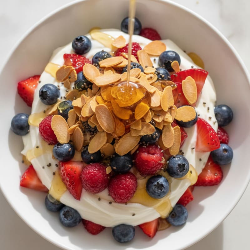 Greek Yogurt Protein Parfait with Mixed Berries and Almonds