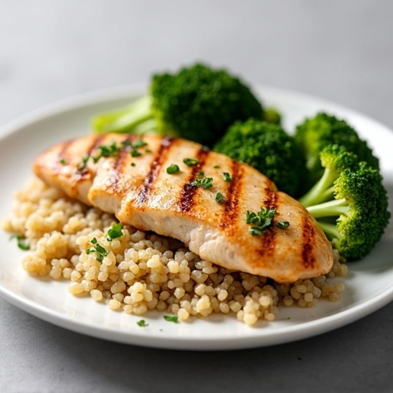 Grilled Chicken Breast with Quinoa and Roasted Broccoli