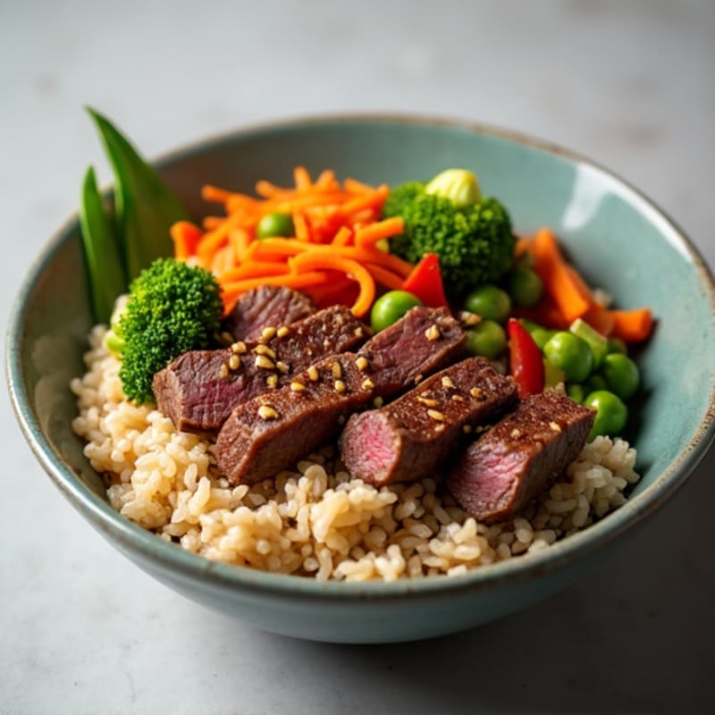 Sesame-Ginger Beef Bowl with Crispy Vegetables