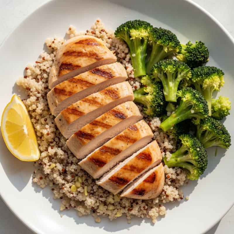 Grilled Chicken Breast with Quinoa and Steamed Broccoli