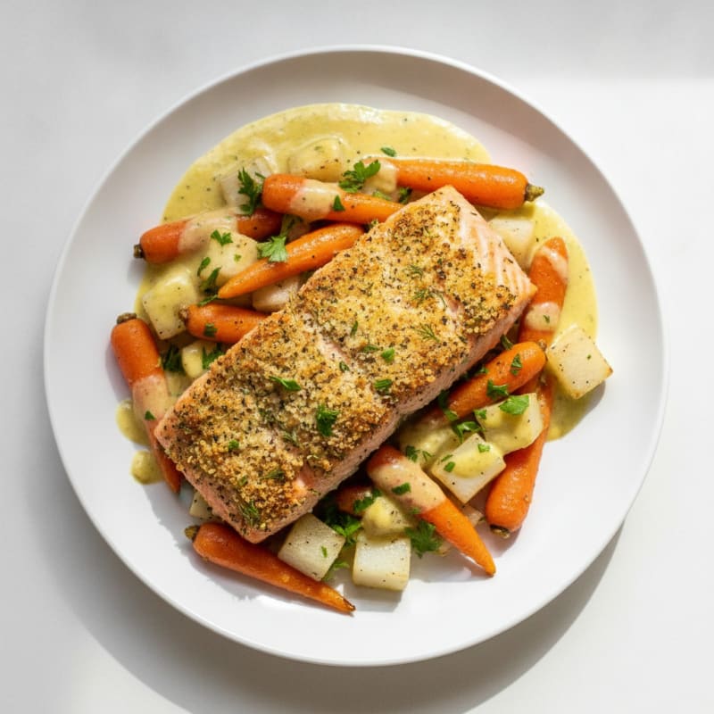 Herb-Crusted Salmon and Roasted Root Vegetables