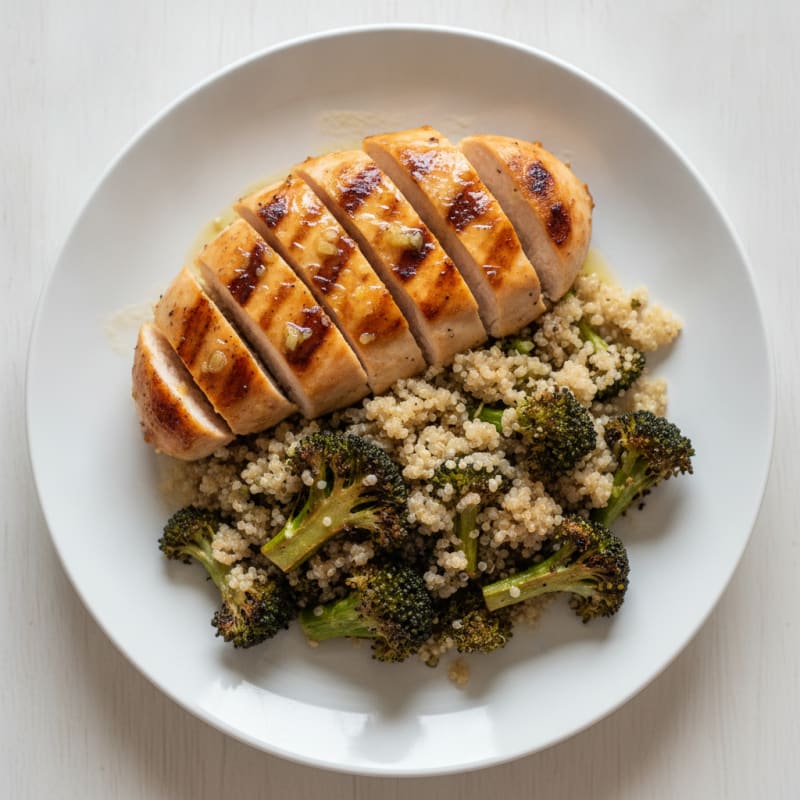 Grilled Chicken Breast with Quinoa and Roasted Broccoli