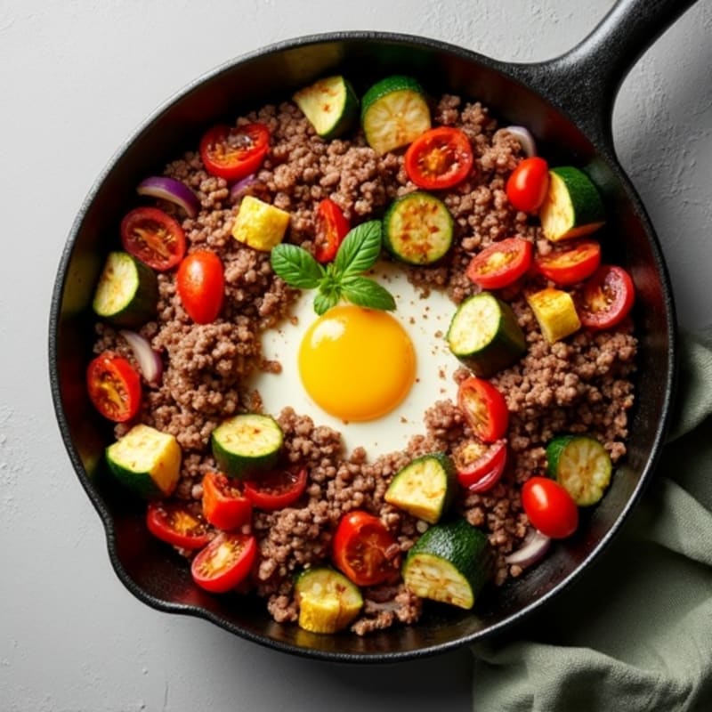Savory Ground Beef and Roasted Vegetable Skillet