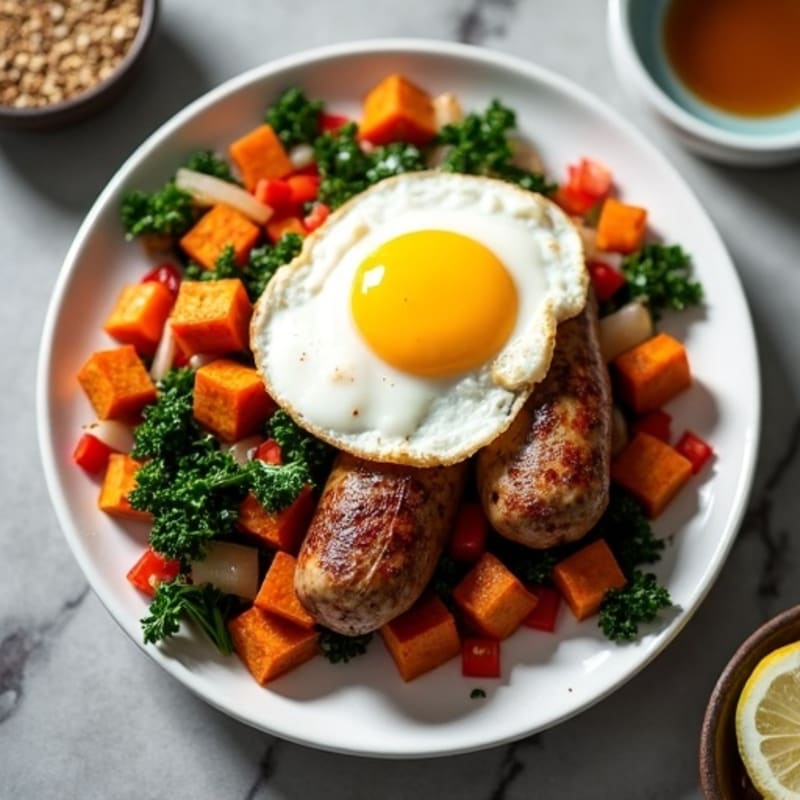 Crispy Sweet Potato and Kale Hash with Sunny-Side Up Eggs