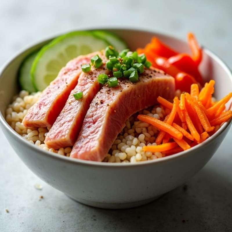 Fresh Marinated Tuna Brown Rice Bowl with Crisp Vegetables