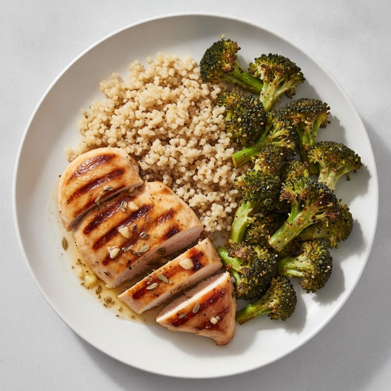 Grilled Chicken Breast with Quinoa and Roasted Broccoli
