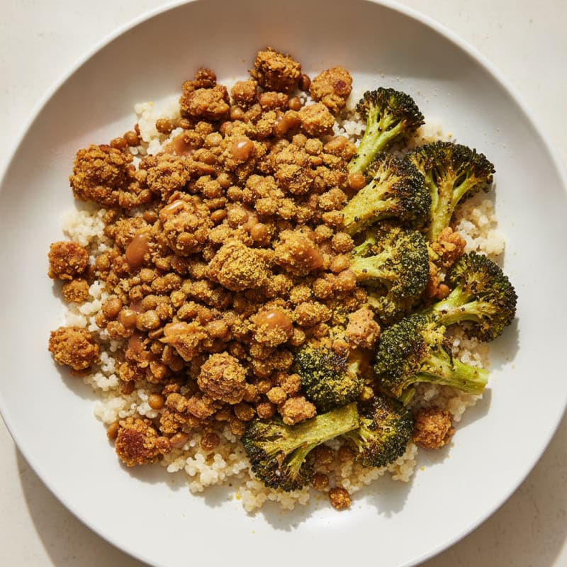 Crispy Lentil and Quinoa Power Bowl with Roasted Broccoli