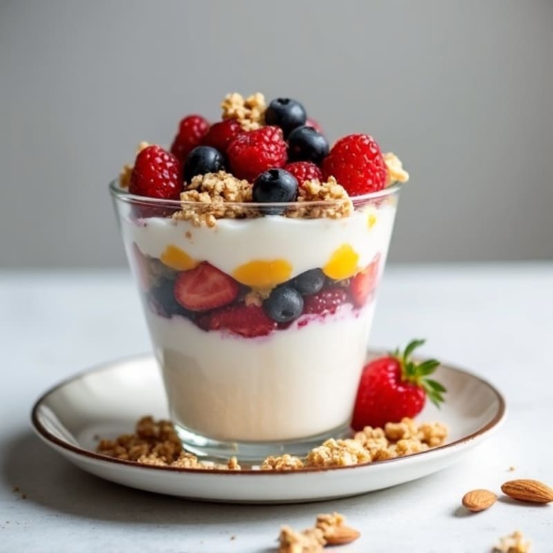 High-Protein Greek Yogurt Parfait with Mixed Berries and Almonds