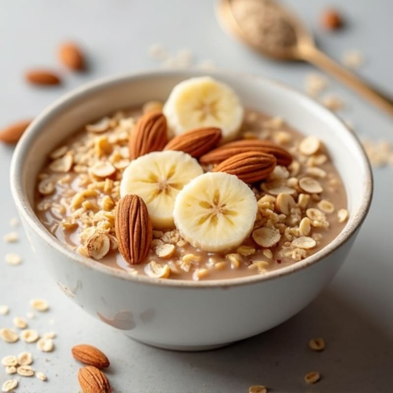 Oatmeal Protein Bowl with Sliced Banana and Almonds