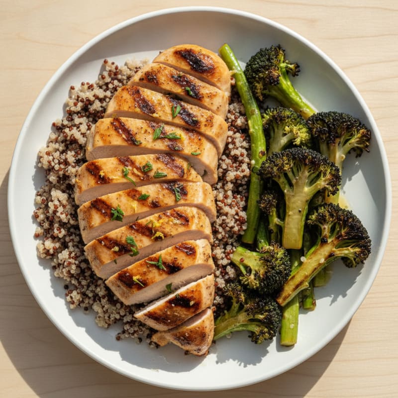 Grilled Chicken Breast with Quinoa and Roasted Broccoli