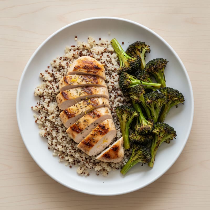 Grilled Chicken Breast with Quinoa and Roasted Broccoli