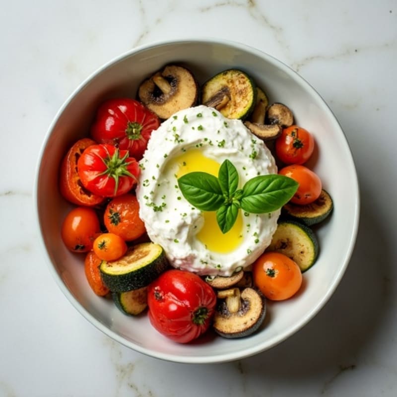 Creamy Cottage Cheese Bowl with Roasted Vegetables and Fresh Herbs