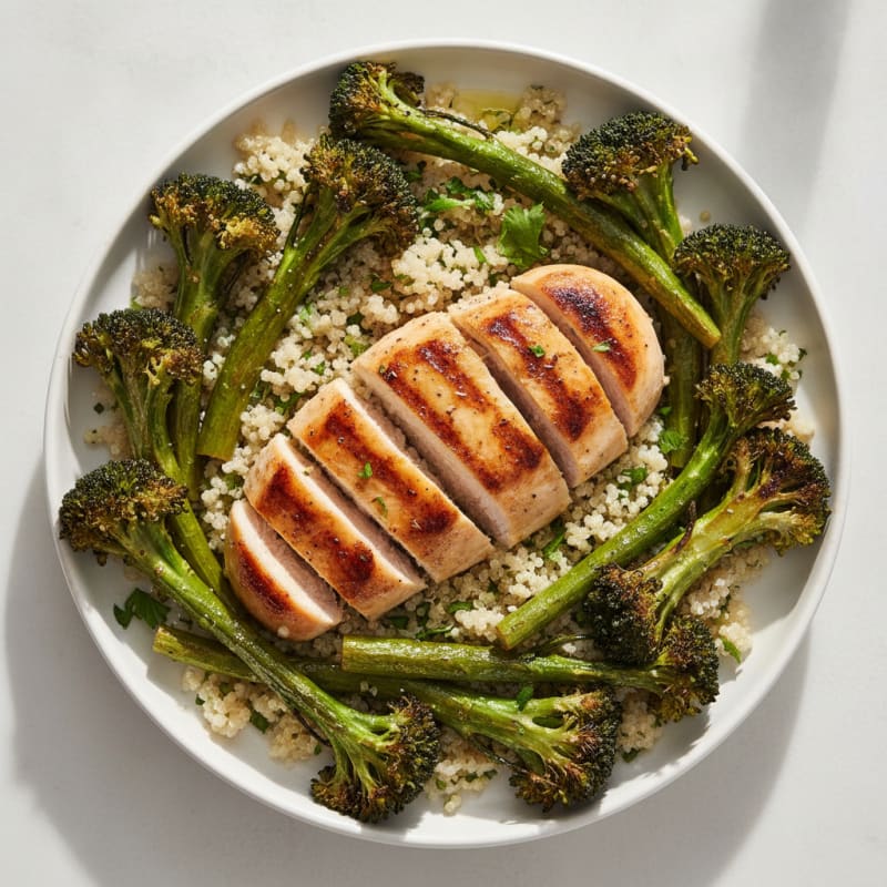 Grilled Chicken Breast with Roasted Broccoli and Quinoa