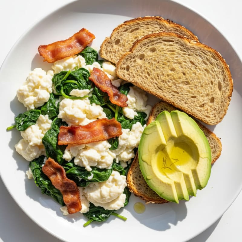 Egg White Scramble with Spinach and Turkey Bacon