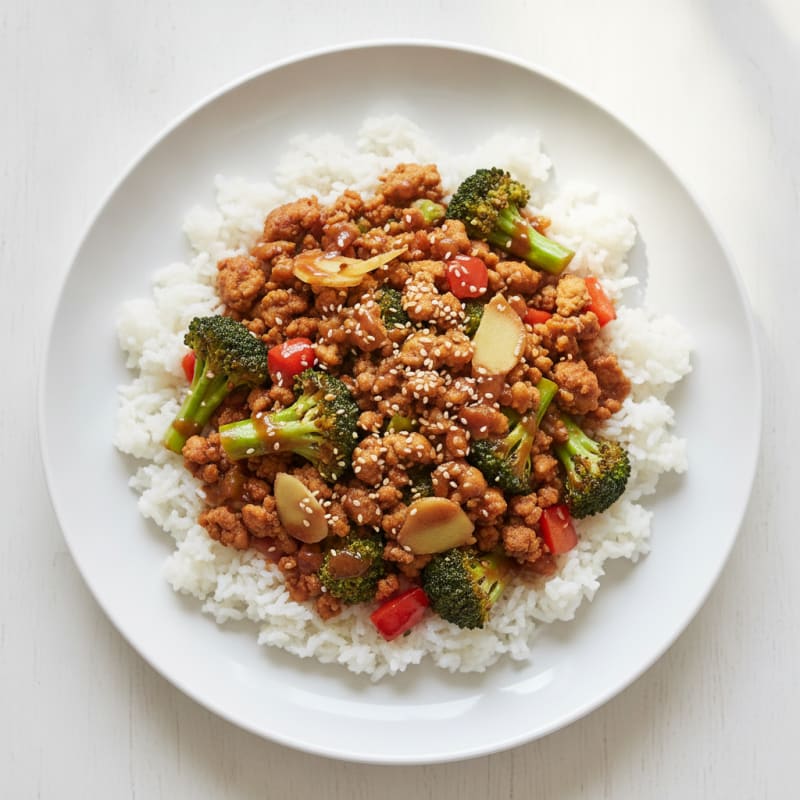 Ground Turkey and Mixed Veggie Stir Fry with Jasmine Rice