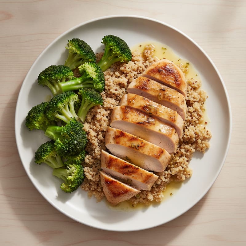 Grilled Chicken Breast with Quinoa and Steamed Broccoli