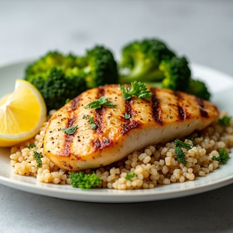 Grilled Chicken Breast with Quinoa and Roasted Broccoli