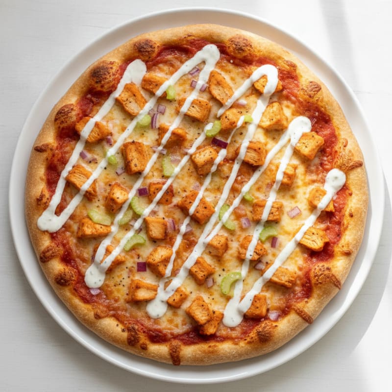Buffalo Chicken Pizza with Ranch Drizzle