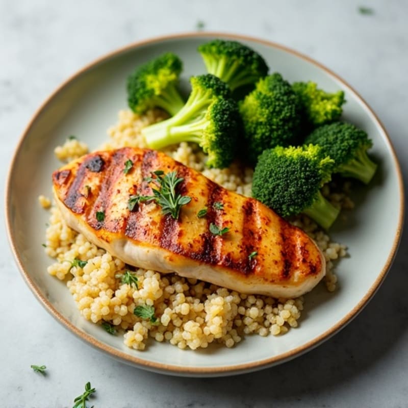 Grilled Chicken Breast with Quinoa and Steamed Broccoli