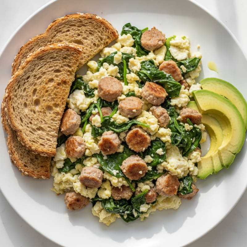 Egg White and Turkey Sausage Scramble with Spinach