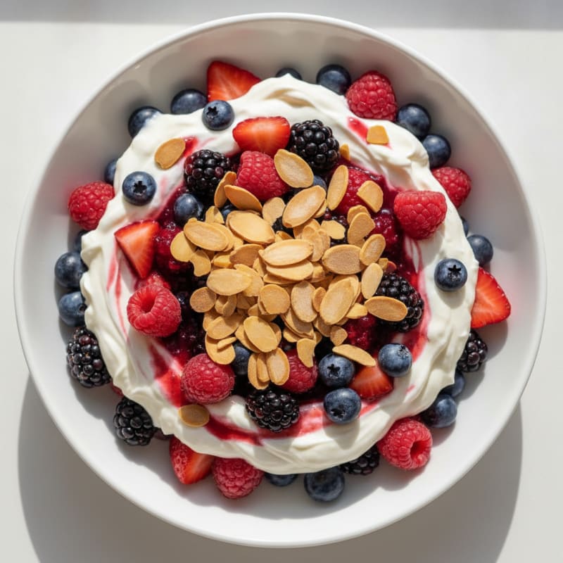 Greek Yogurt Protein Parfait with Mixed Berries and Almonds