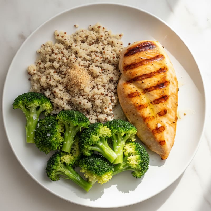 Grilled Chicken Breast with Quinoa and Steamed Broccoli