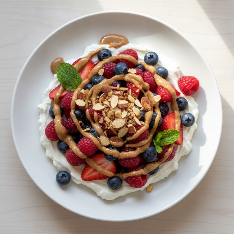 Greek Yogurt Protein Parfait with Mixed Berries and Almond Butter