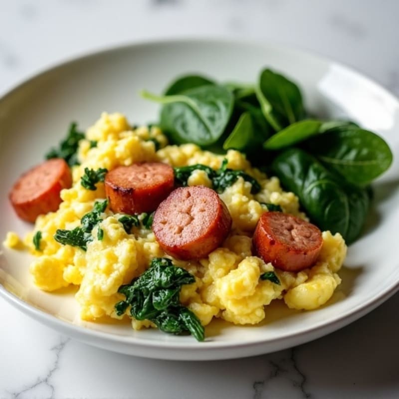 Egg White and Spinach Scramble with Turkey Sausage