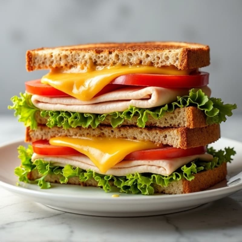 Crispy Whole Grain Triple-Decker Turkey and Provolone Grilled Sandwich
