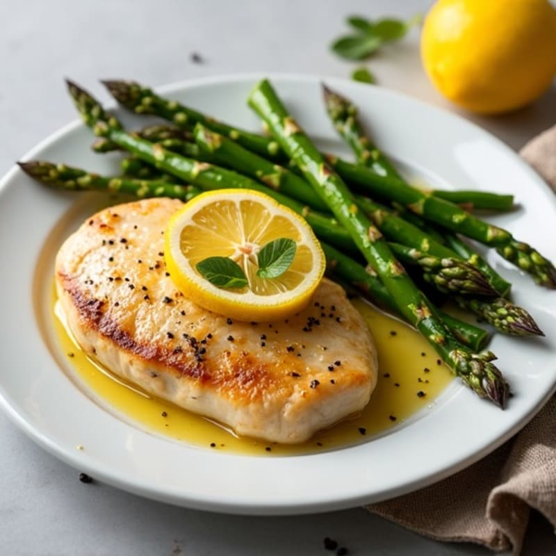 Lemon Garlic Pan-Seared Chicken with Roasted Asparagus