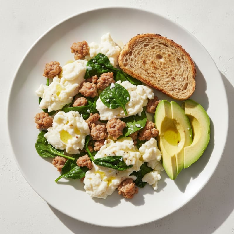 Egg White Scramble with Turkey Sausage and Spinach